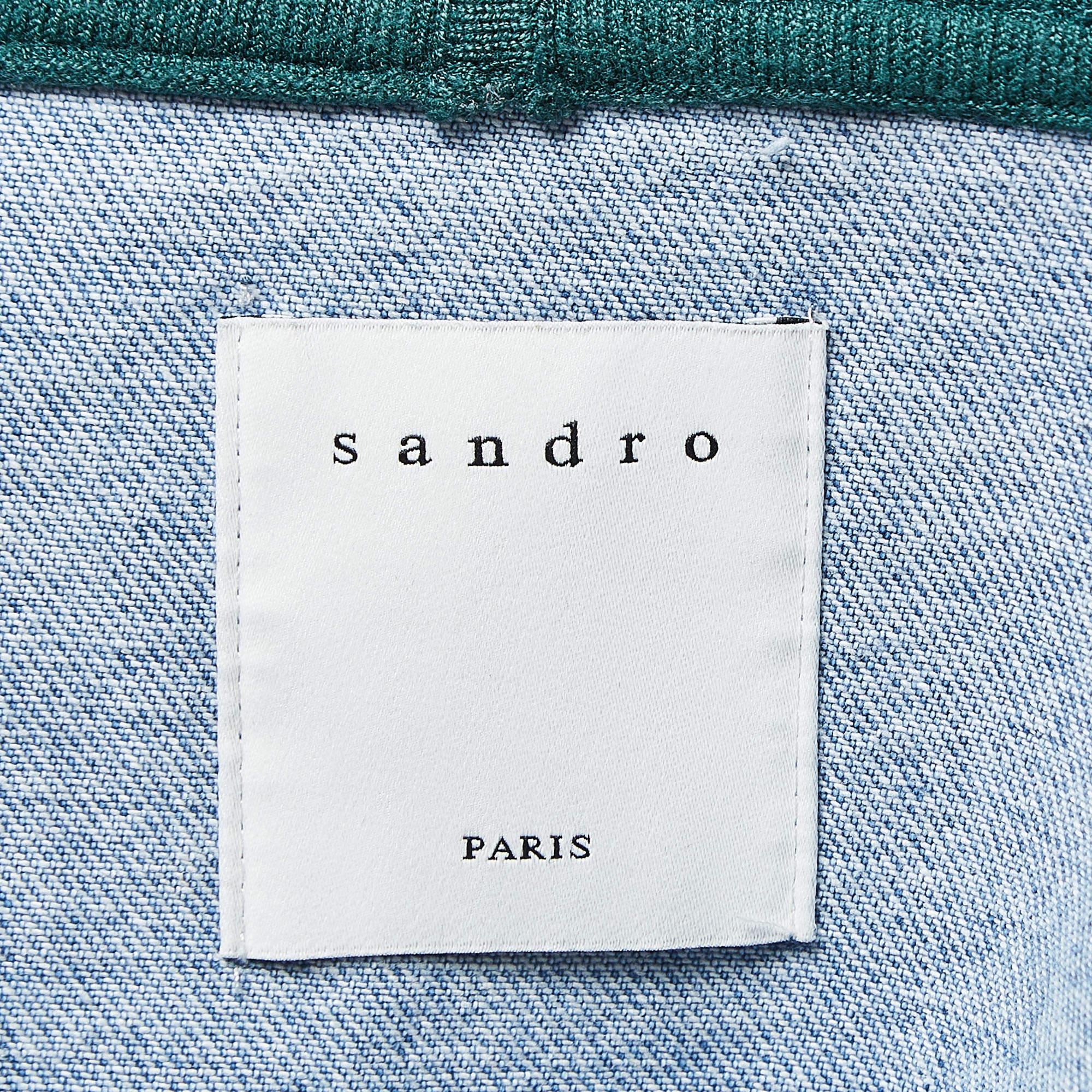 Women's Sandro Green Knit & Denim Oversized Hoodie M