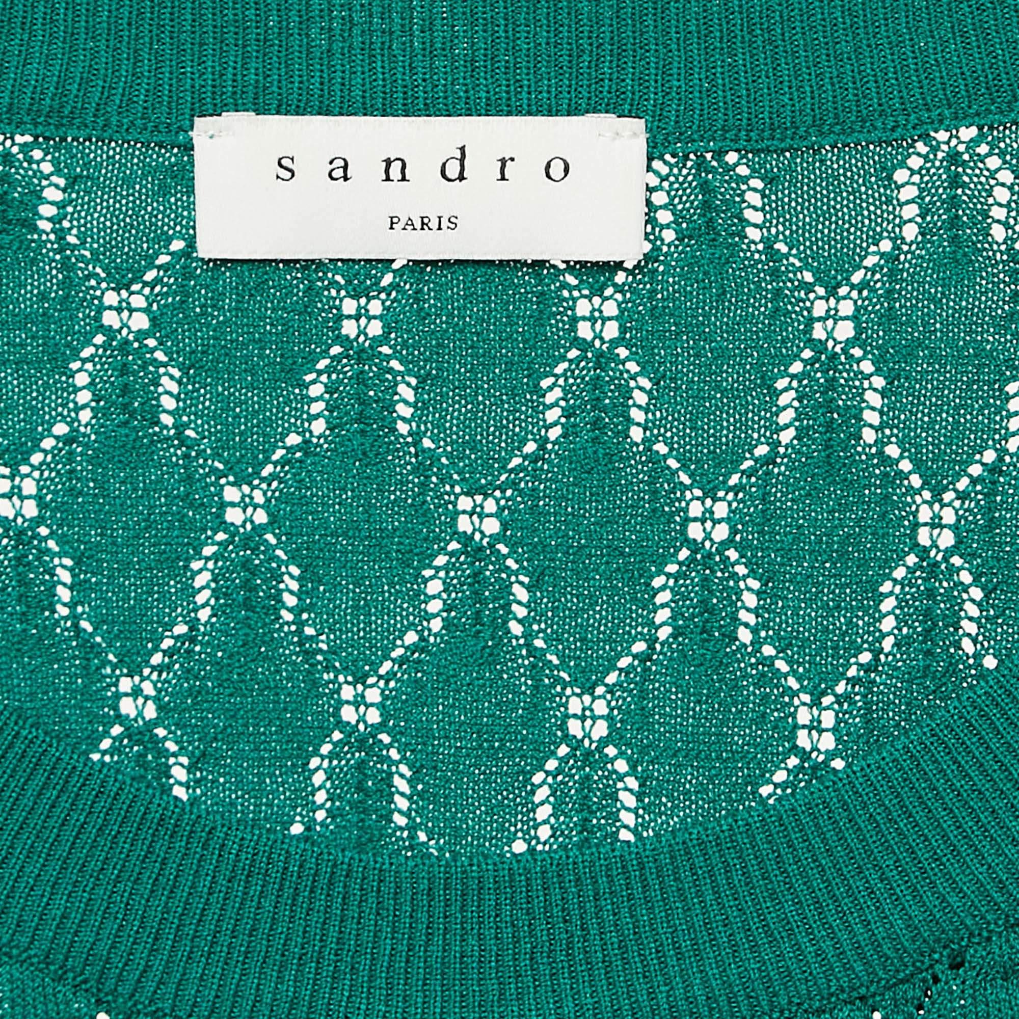 Sandro Green Pointelle Stretch Knit Anabelle  Ponticello I.L.A. In condizioni ottime in vendita a Dubai, Al Qouz 2