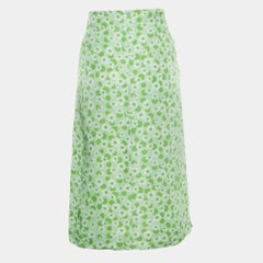 Sandro Green Printed Linen-Blend Skirt L