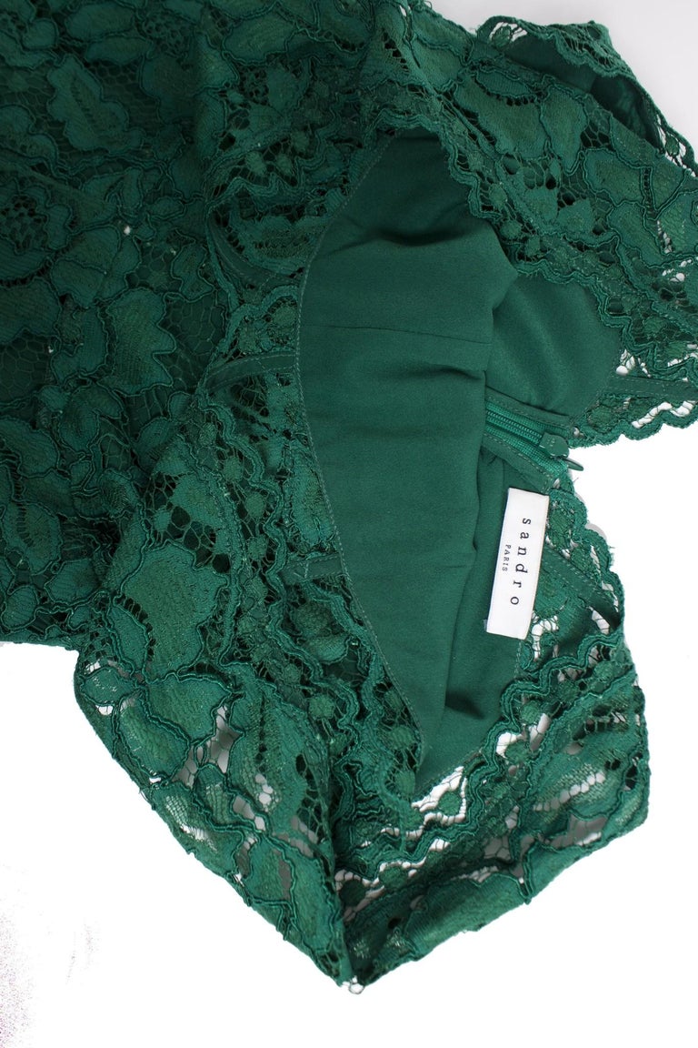 sandro green lace dress Sandro Lace Embroidered Mini Dress In Green