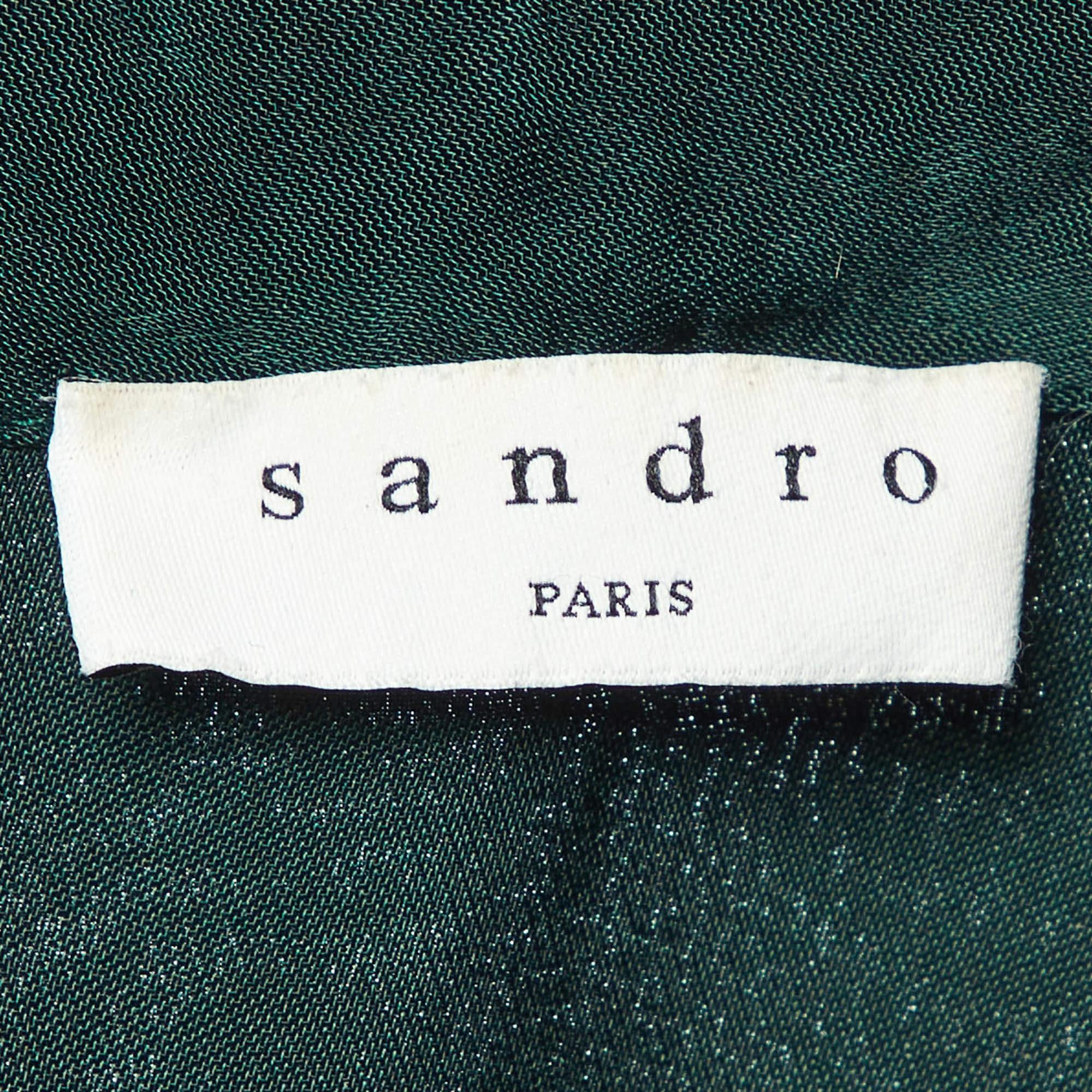 Women's Sandro Green Satin Lace Trimmed Top L For Sale