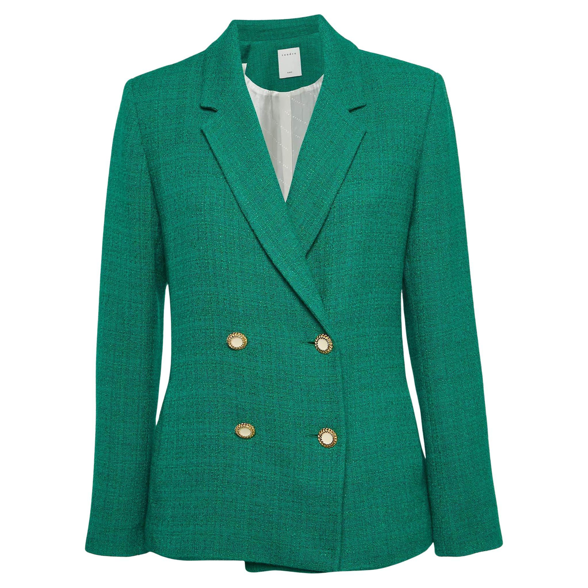 Sandro Green Tweed Double-Breasted Blazer M