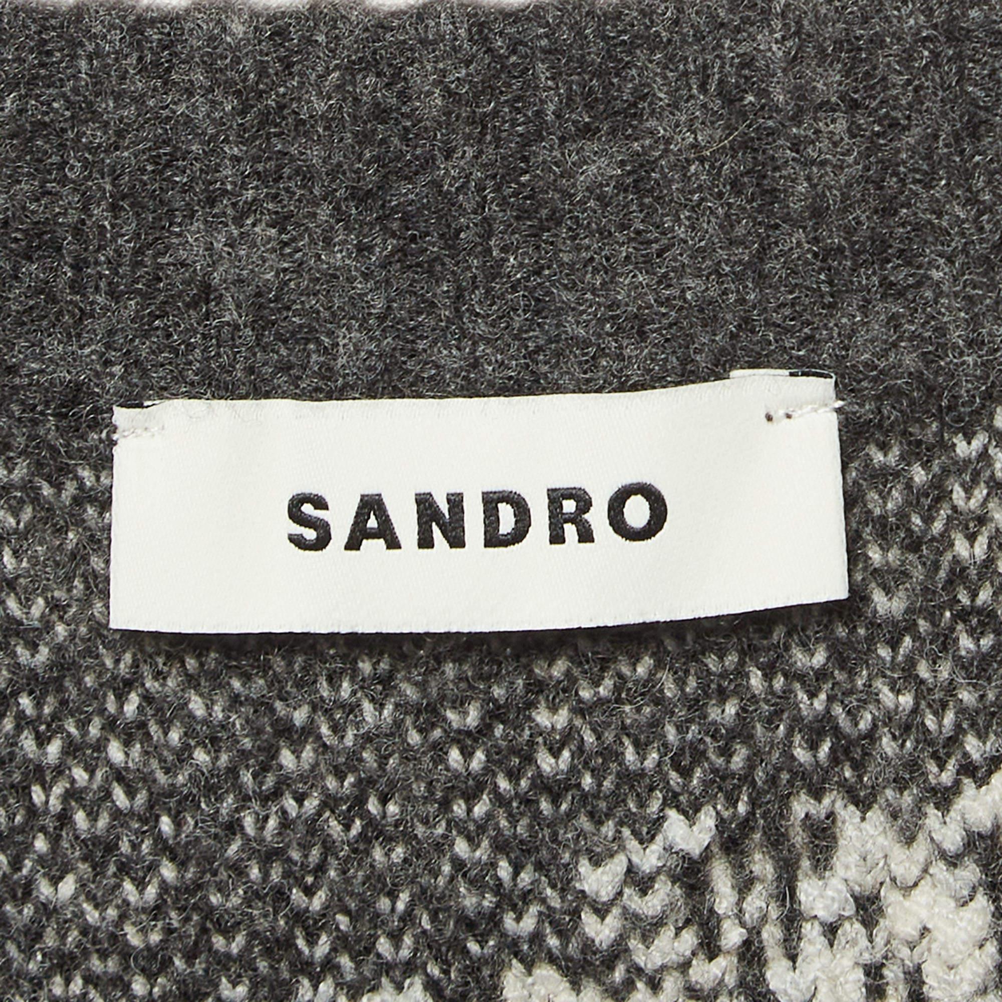 Sandro Grey Floral Intarsia Knit Sweater L In New Condition In Dubai, Al Qouz 2