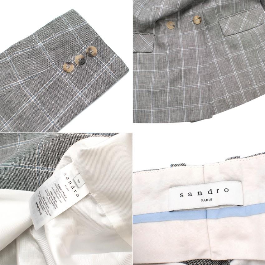 Sandro Grey Linen Blend Double Breasted Ankle Crop Suit In Excellent Condition In London, GB