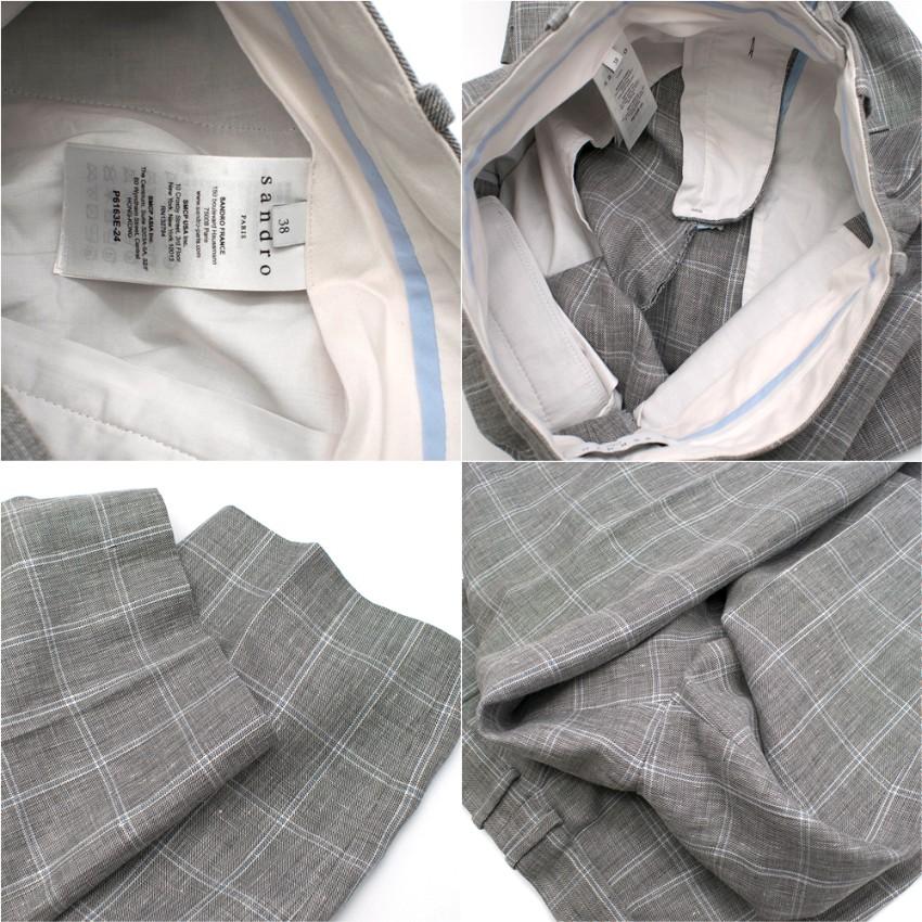 Women's Sandro Grey Linen Blend Double Breasted Ankle Crop Suit