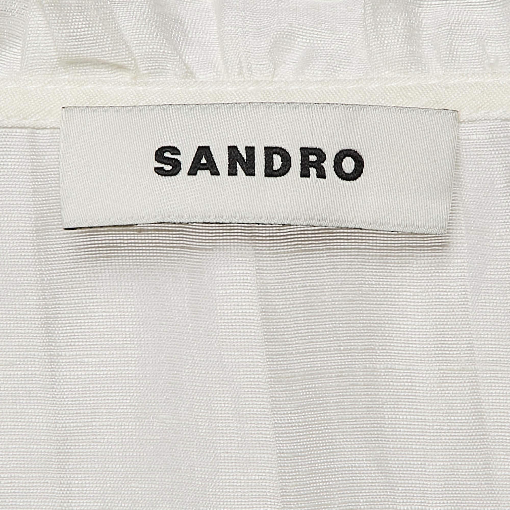 Women's Sandro Ivory White Lace Trim Linen Button Front Midi Dress L