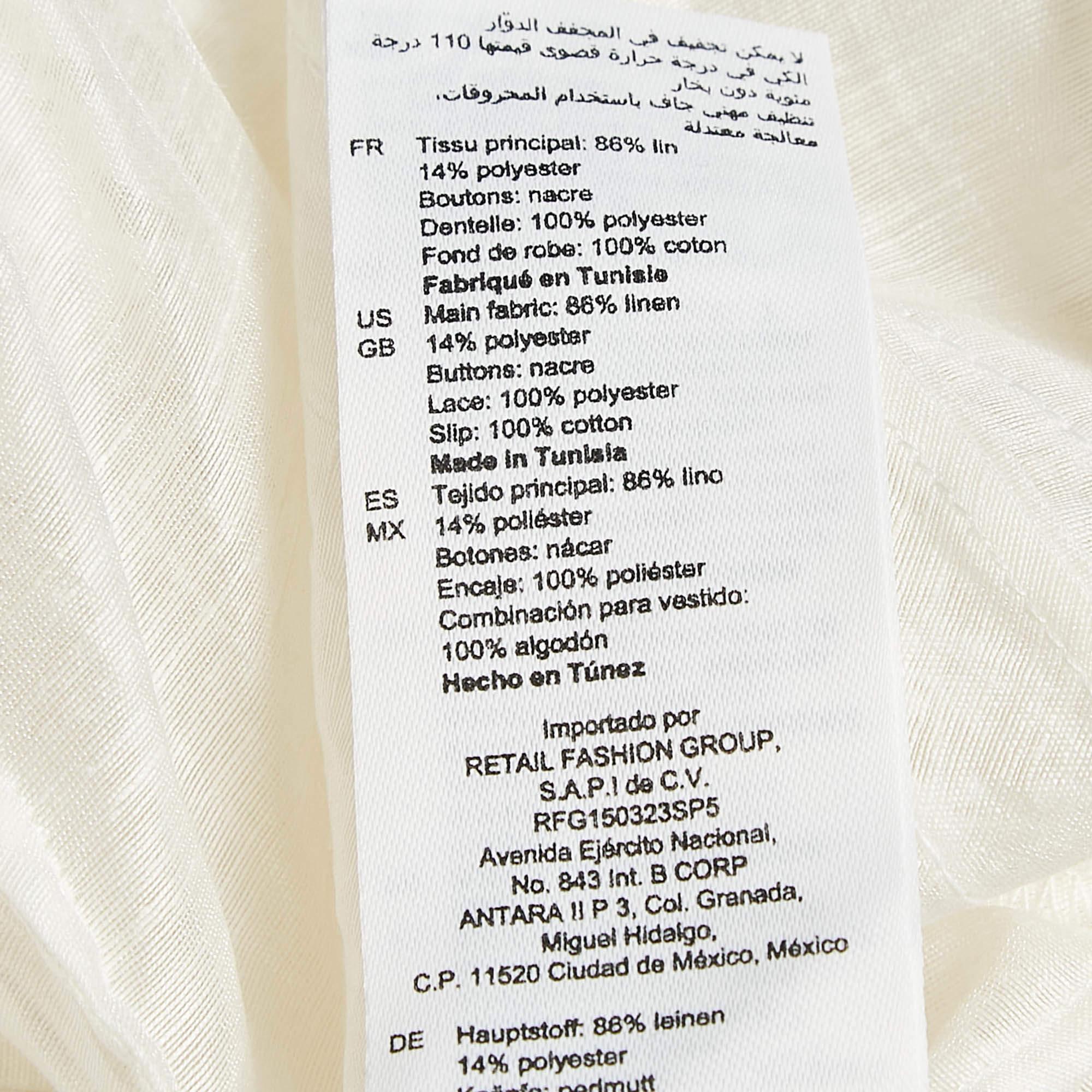 Sandro Ivory White Lace Trim Linen Button Front Midi Dress L 1