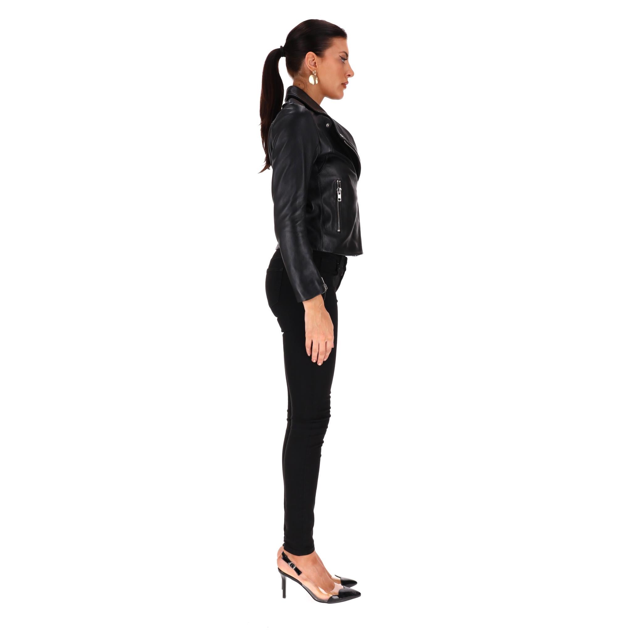 Nero Giacca biker in pelle d'agnello Sandro in vendita