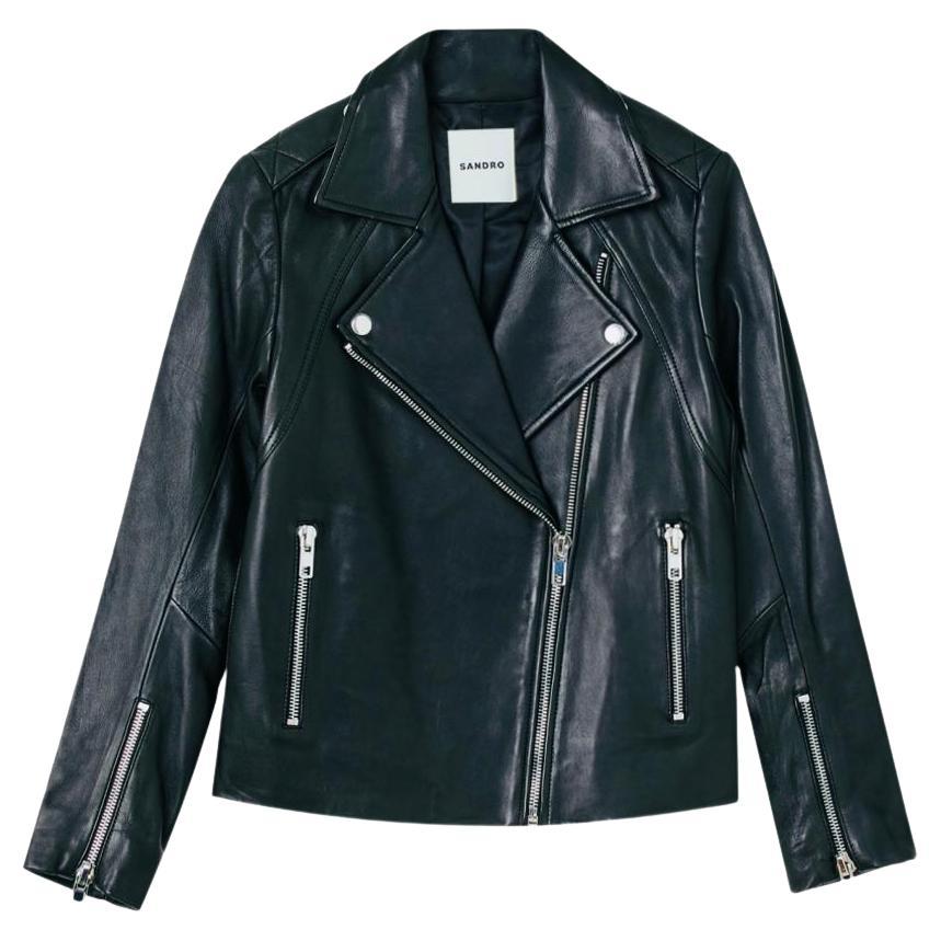 Sandro Leather Biker Jacket For Sale
