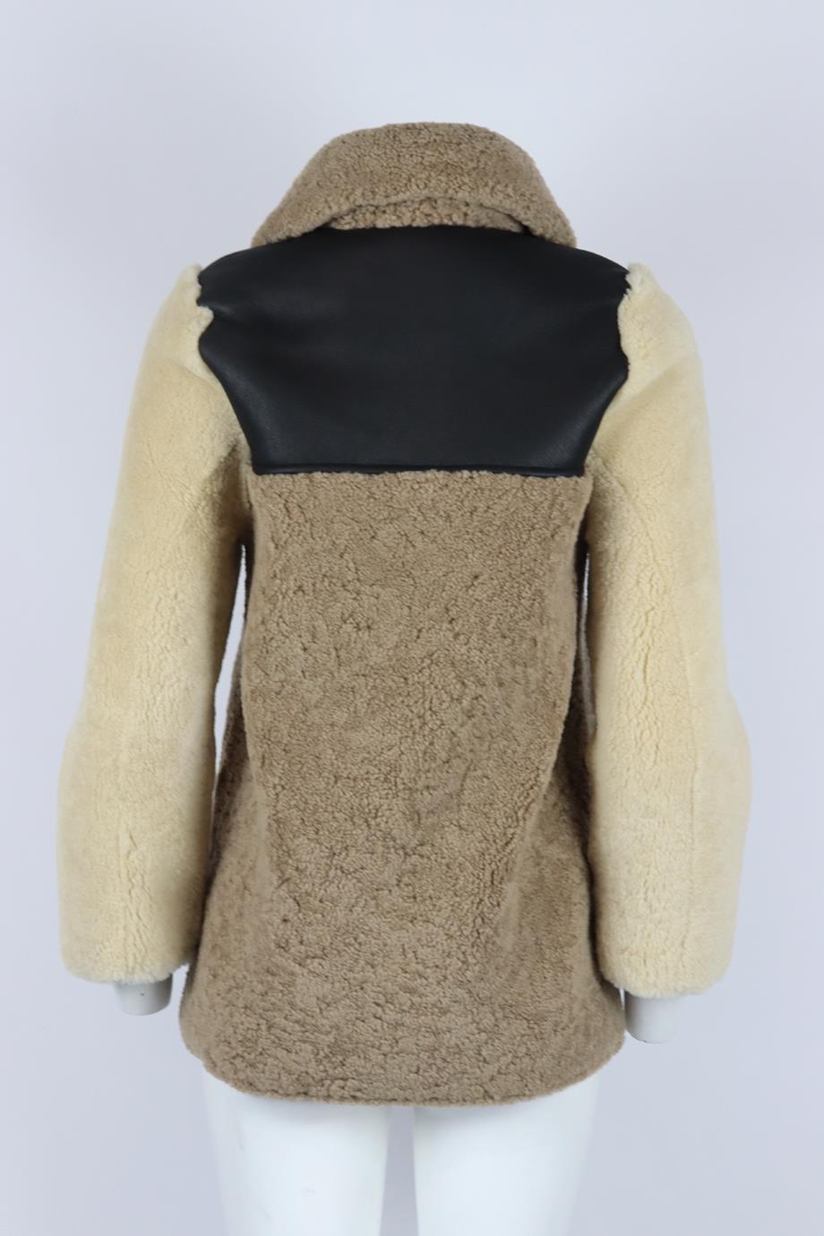  Sandro Leather Paneled Shearling Jacket Xsmall Pour femmes 