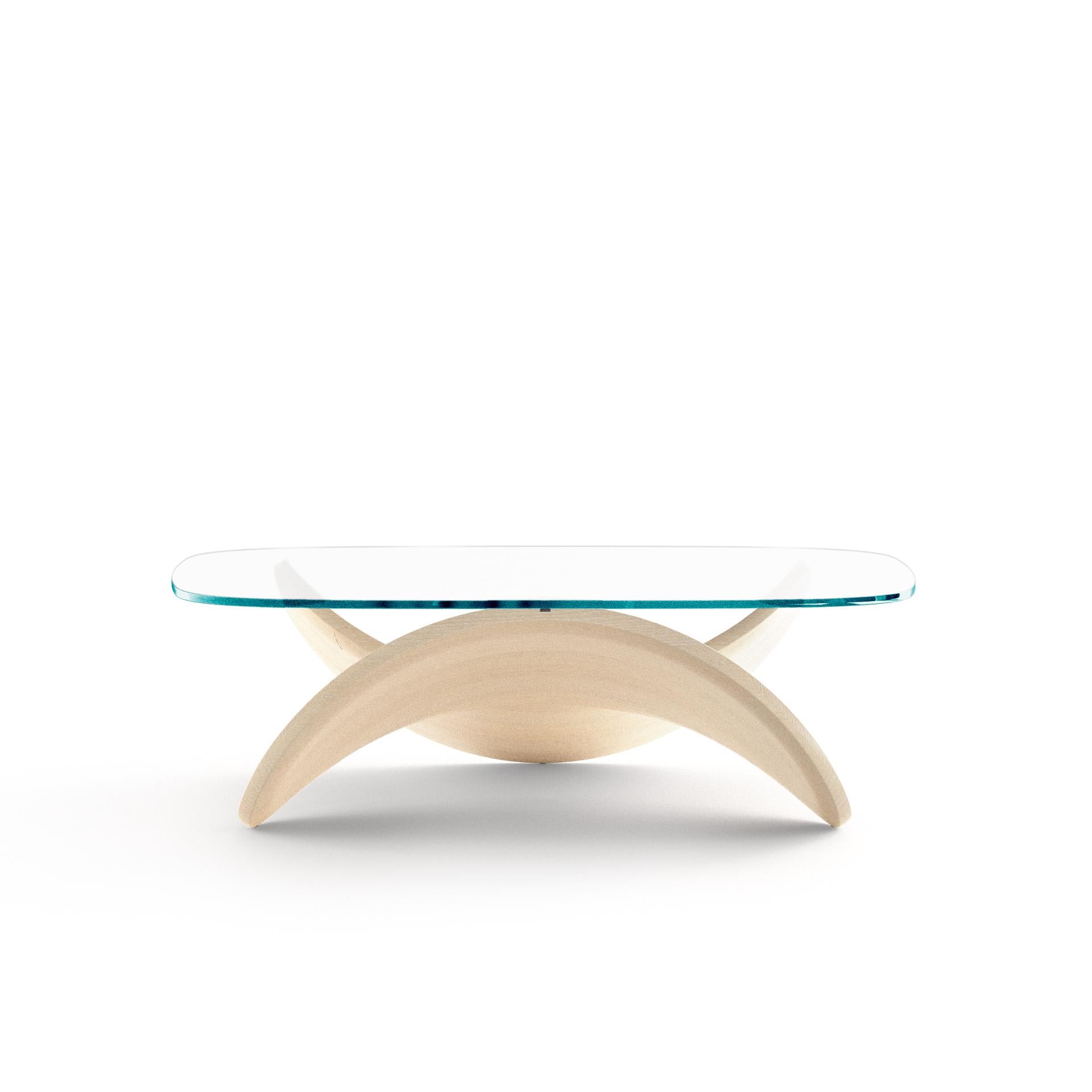 Contemporary Sandro Lopez's Sculptural Coffee Table in Bent Solid Wood, Natural Ash, Italy For Sale