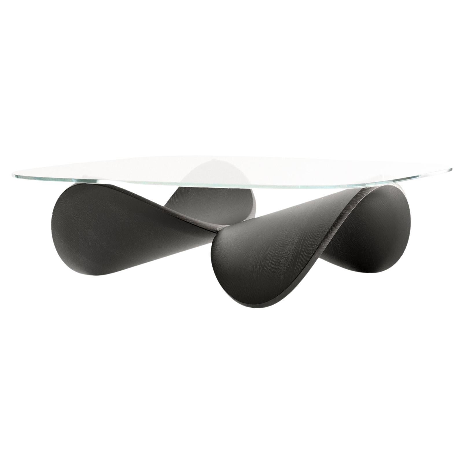 Sandro Lopez's Sculptural Coffee Table in Bent Solid Wood + Glass, Off