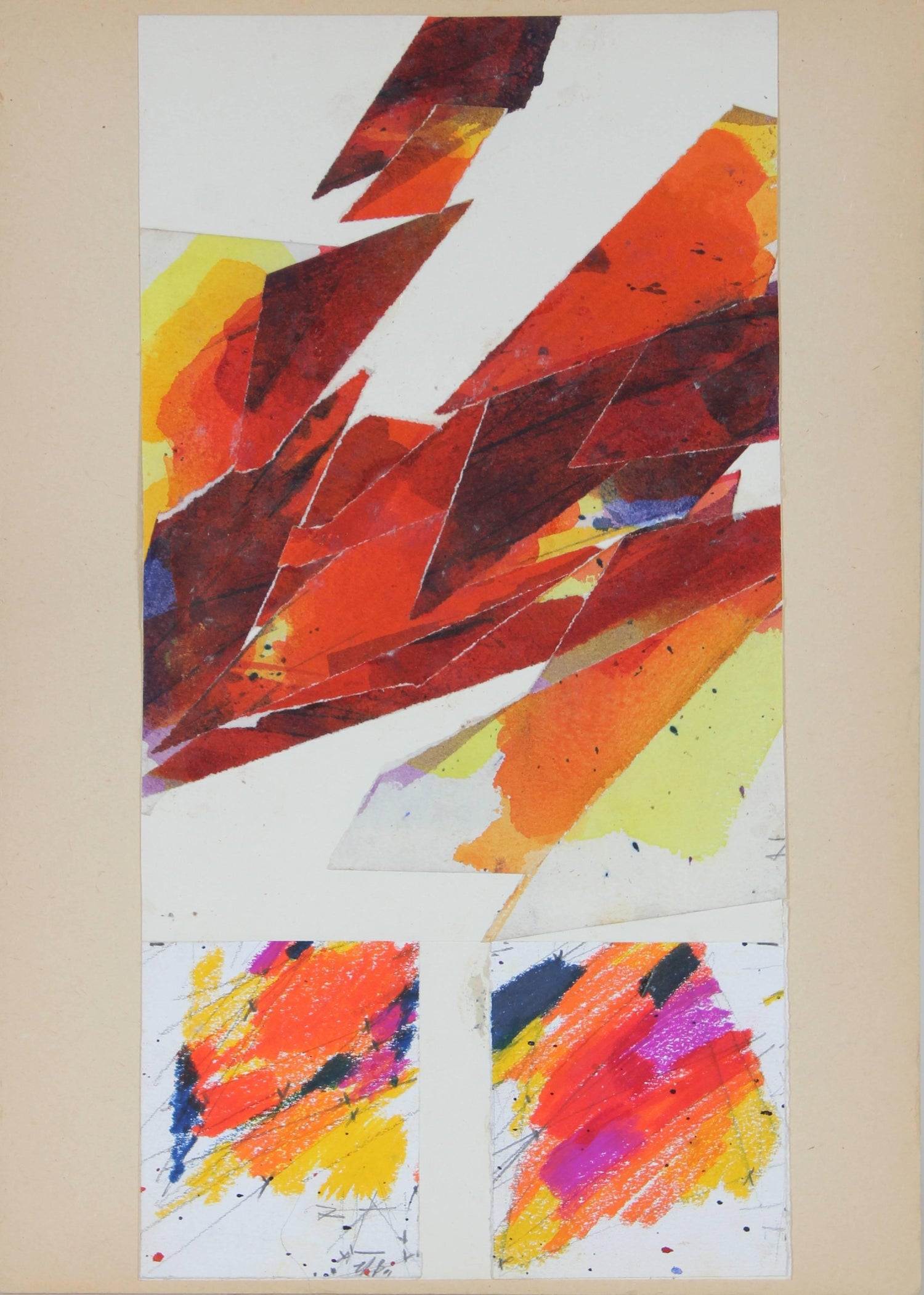 Sandro Martini Abstract Collage In Watercolor And Oil Pastel