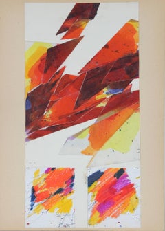 Abstract Collage in Watercolor & Oil Pastel, Late 20th Century