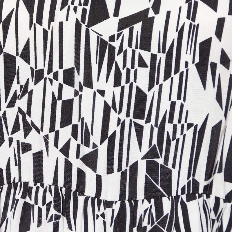 Gray Sandro Monochrome Printed Sateen Peplum Top S For Sale