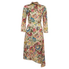 Sandro Multicolor Floral Print Crepe Neck Tie Detail Midi Dress S