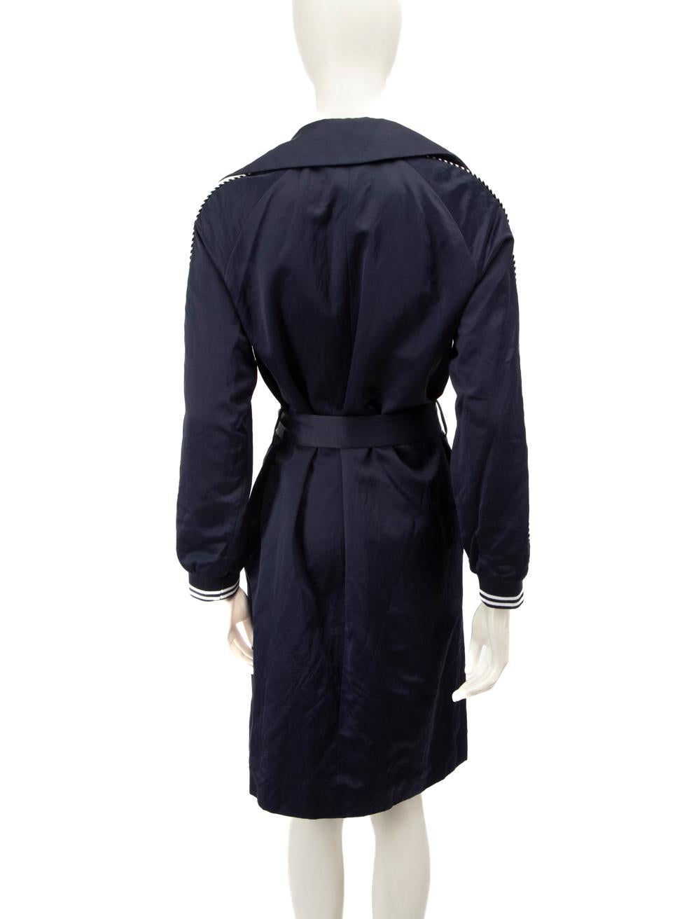 Black Sandro Navy Belted White Trim Trench Coat Size M For Sale