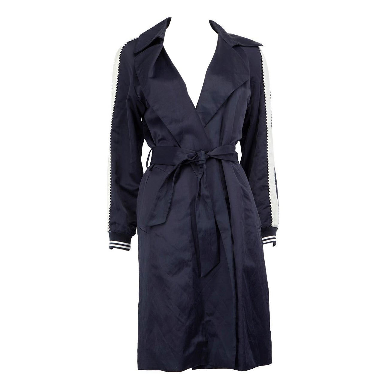 Sandro Navy Belted White Trim Trench Coat Size M