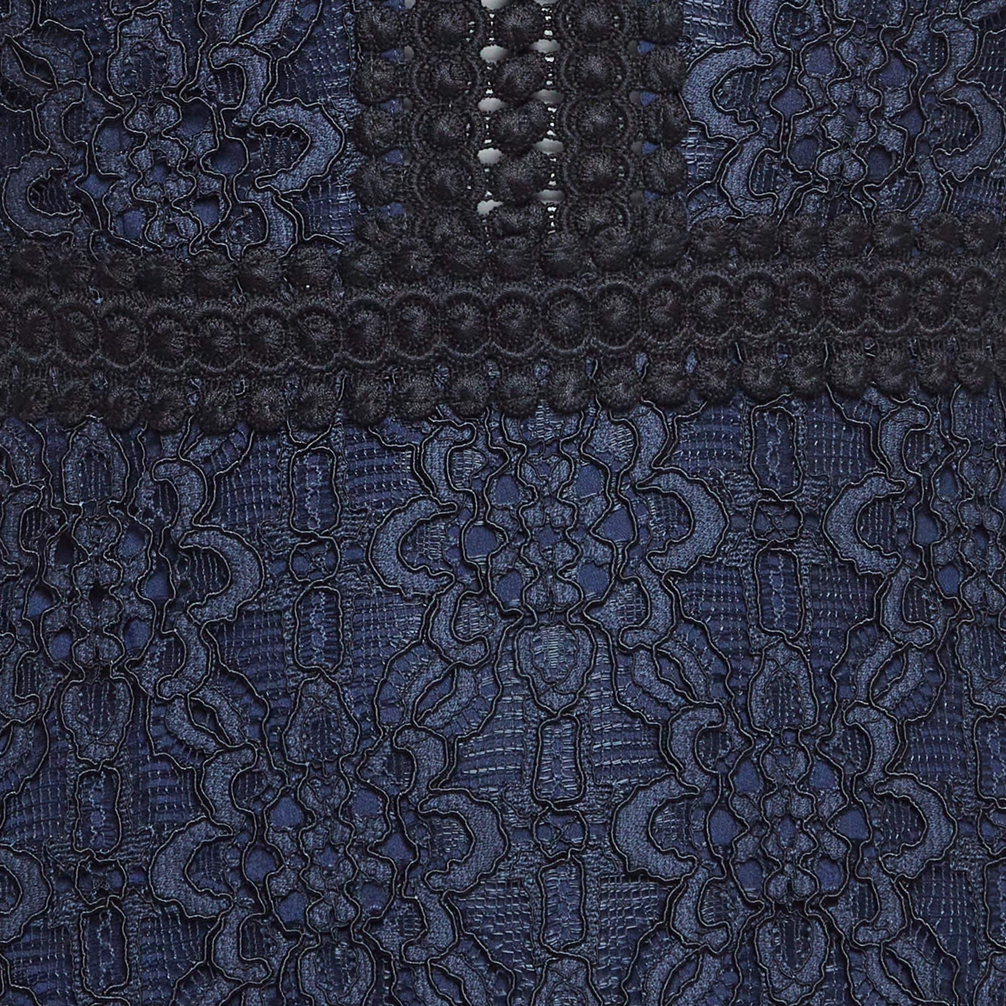 Black Sandro Navy Blue Emeline Lace Midi Dress S For Sale