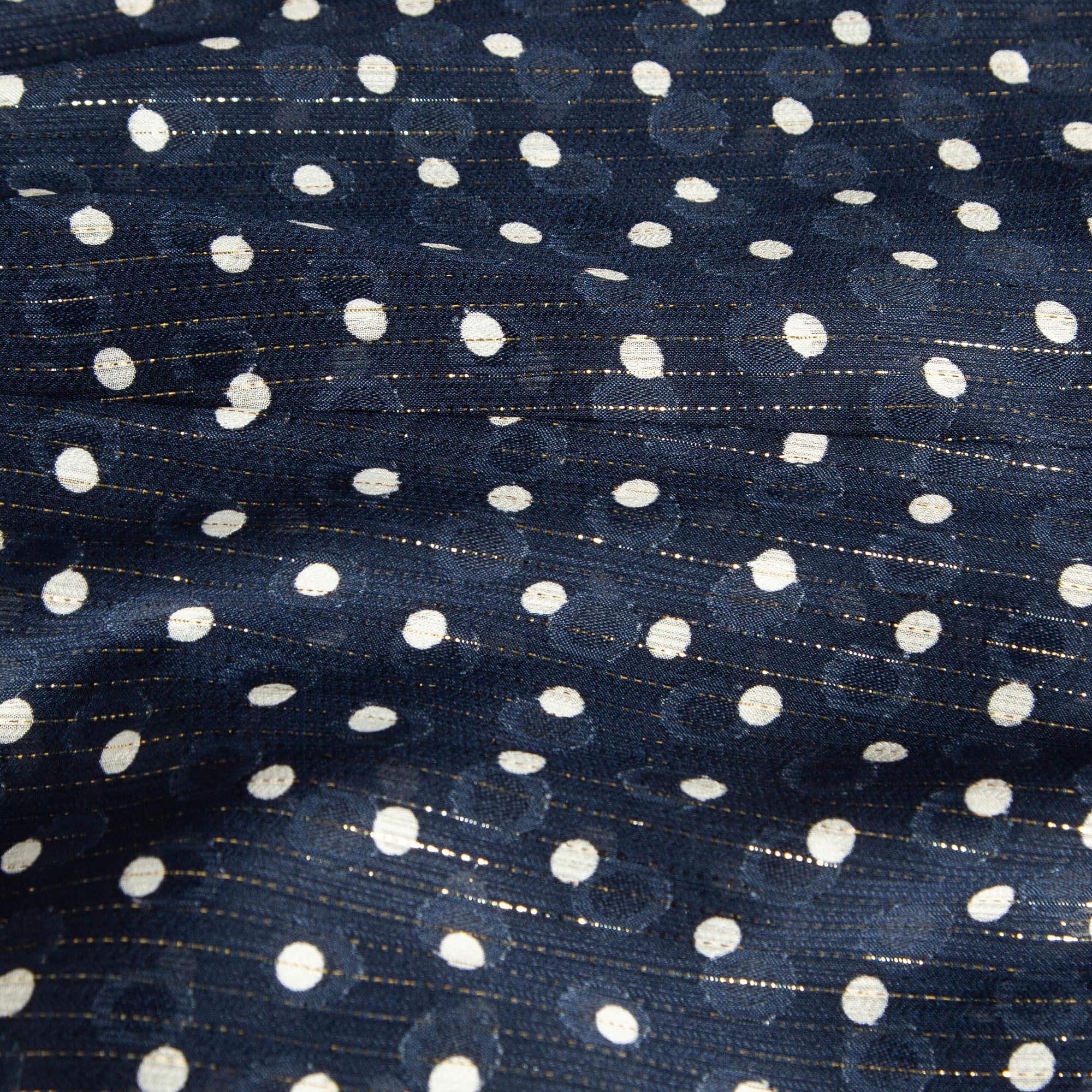 Sandro Navy Blue Metallic Thread Polka Dot Chiffon Shirt XS In Good Condition For Sale In Dubai, Al Qouz 2