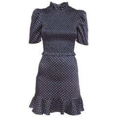 Sandro Navy Blue Printed Satin Mini Dress S