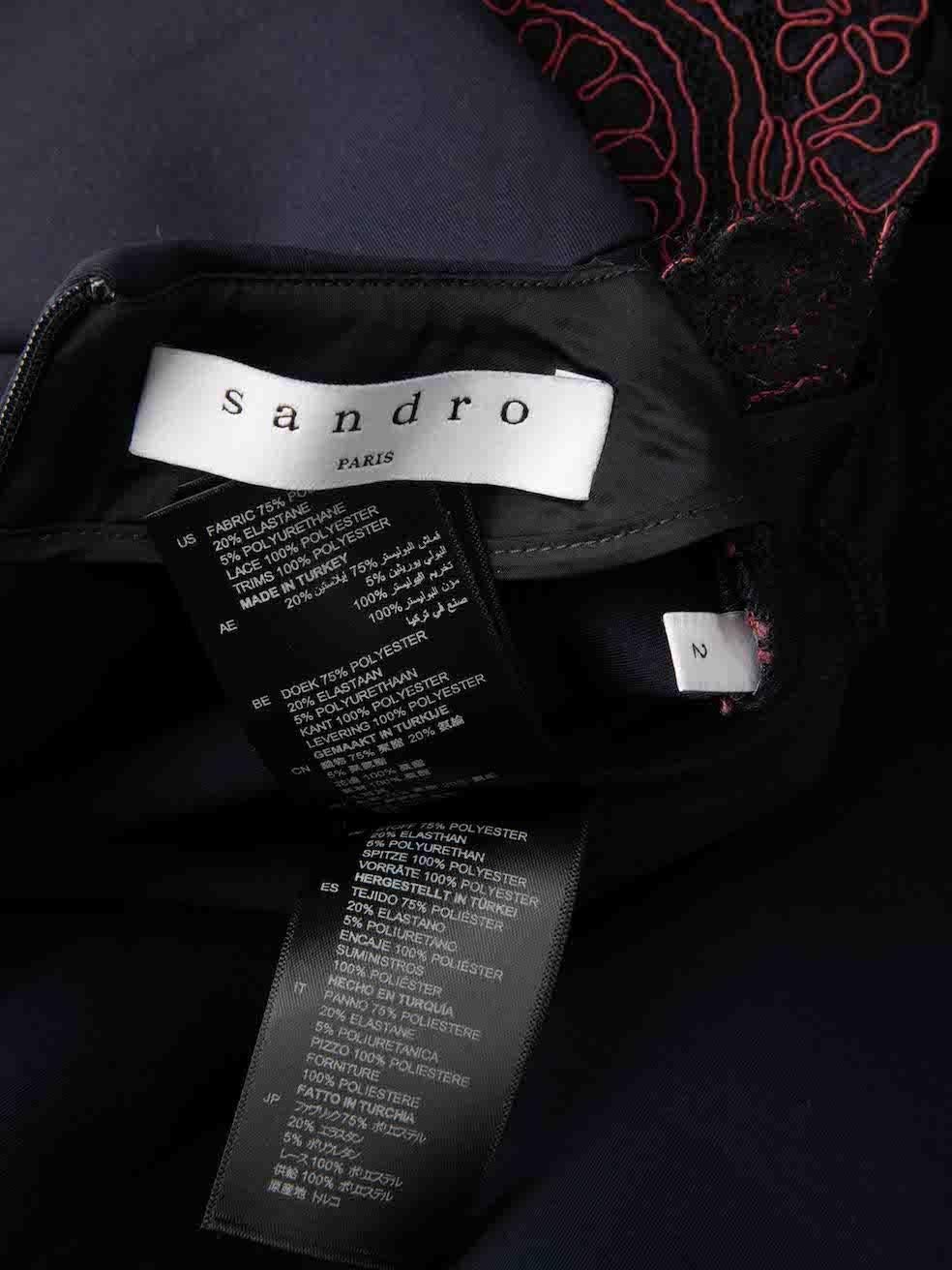Women's Sandro Navy Lace Pattern Detail Mini Dress Size M For Sale