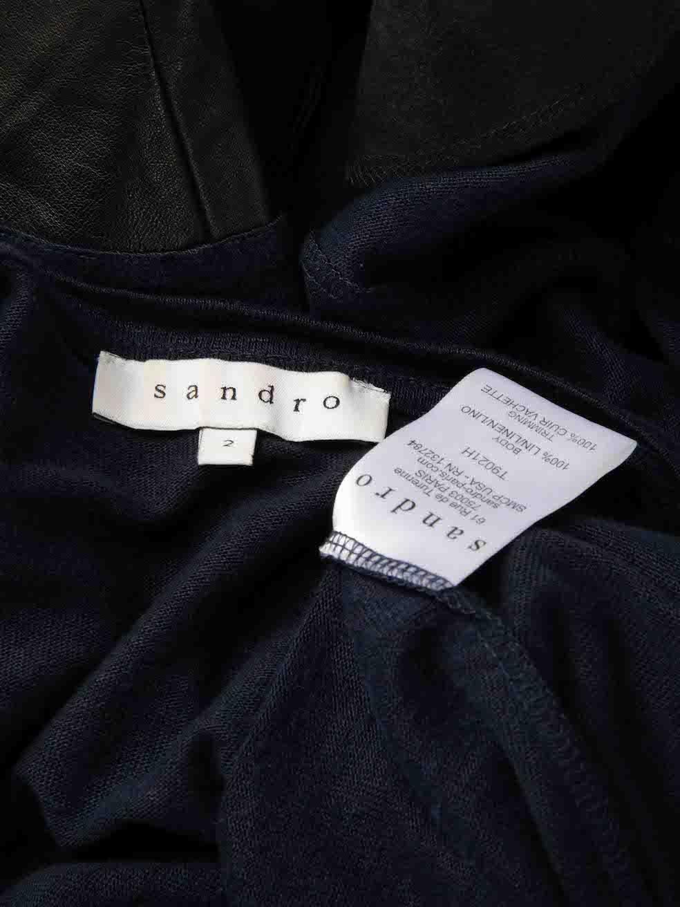Women's Sandro Navy Leather Accent Sleeve Jumper Size M For Sale