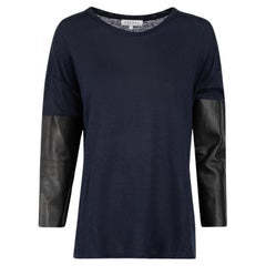 Sandro Navy Leather Accent Sleeve Jumper Size M