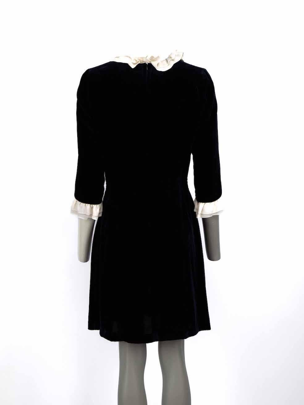 Sandro Navy Velvet Beaded Mini Dress Size L In Excellent Condition In London, GB