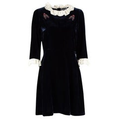Sandro Navy Velvet Beaded Mini Dress Size L
