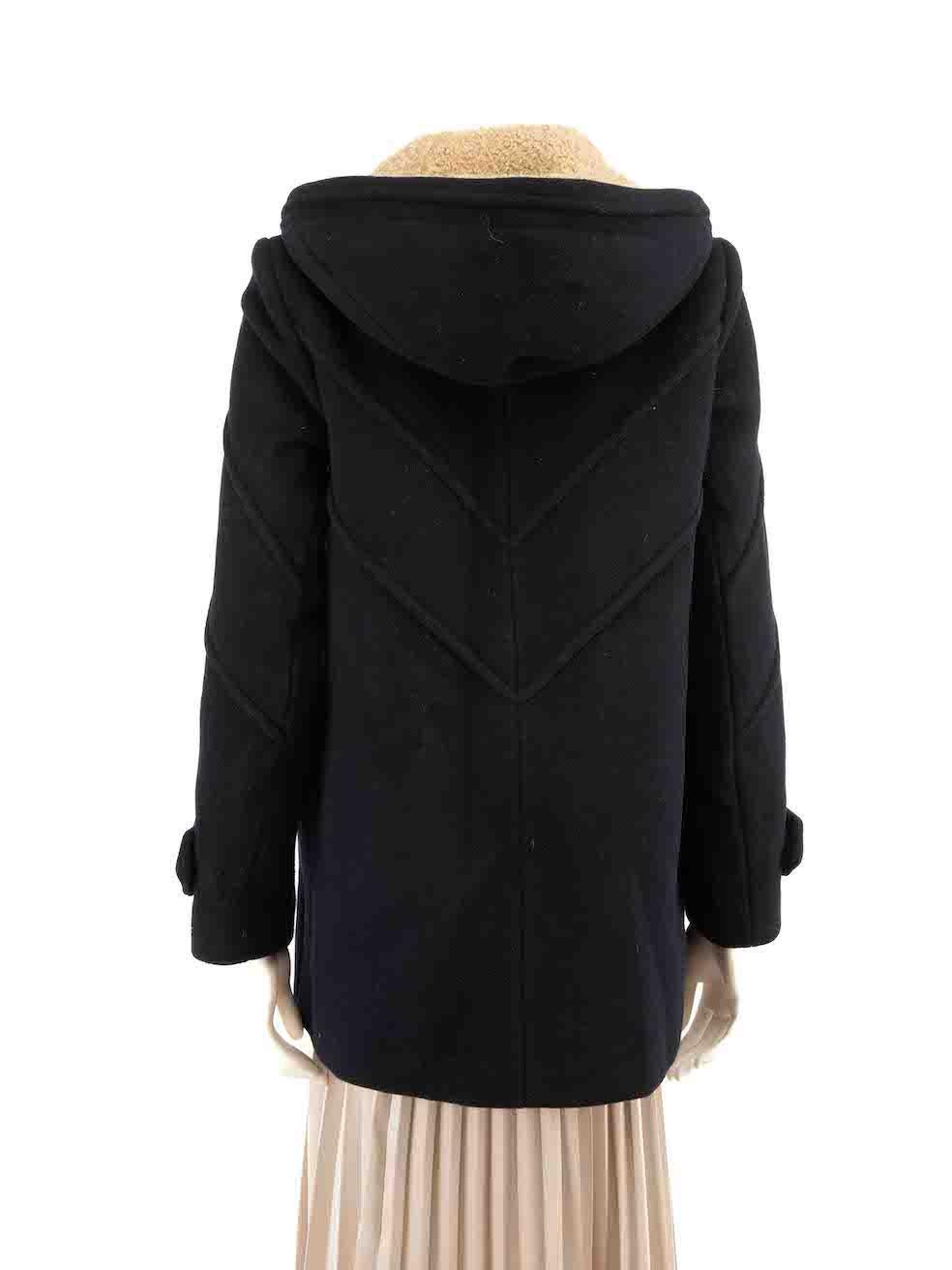 Sandro Navy Wool Phraise Hooded Coat Size L In Excellent Condition In London, GB