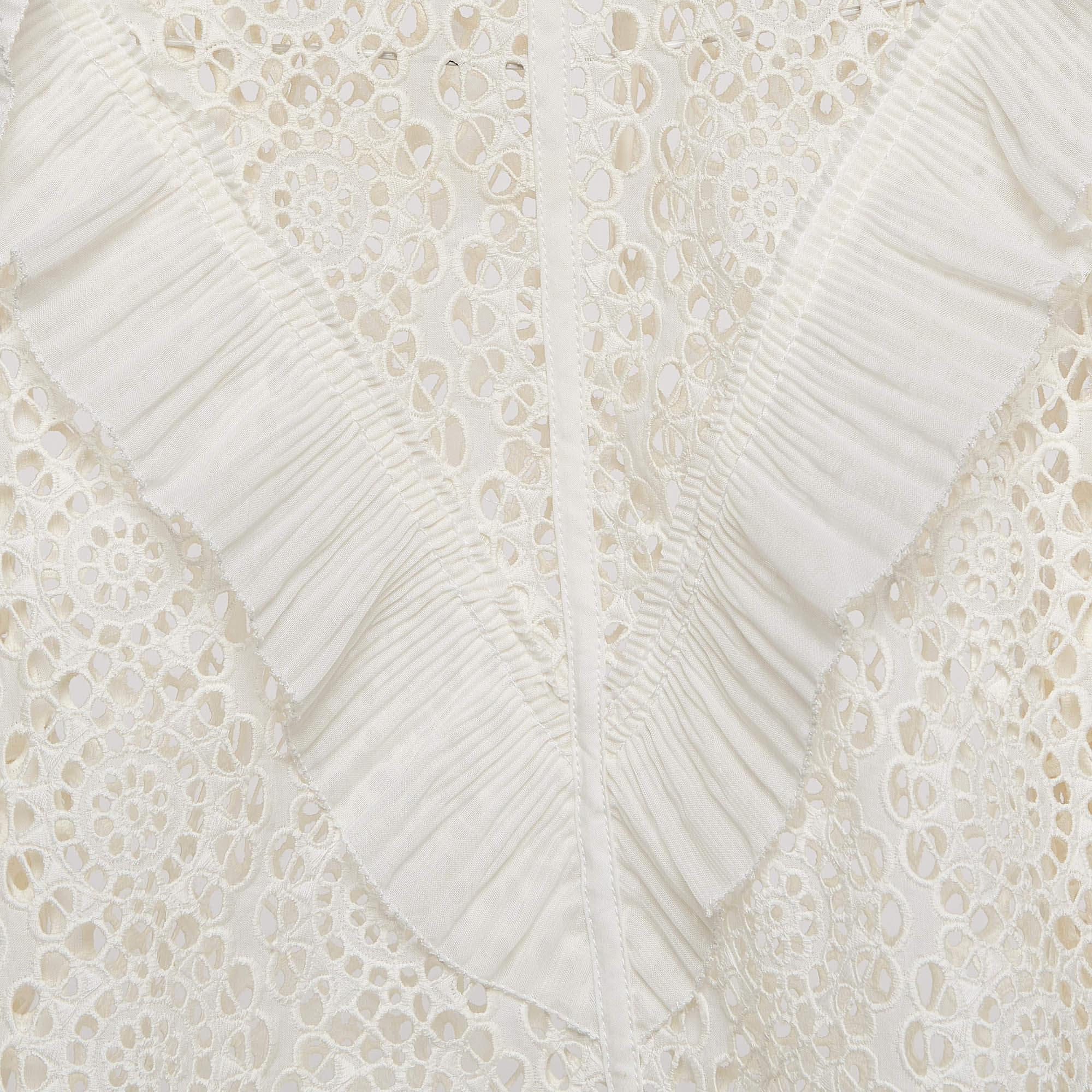 Gray Sandro Off-White Lace Full Sleeve Ruffled Top M For Sale