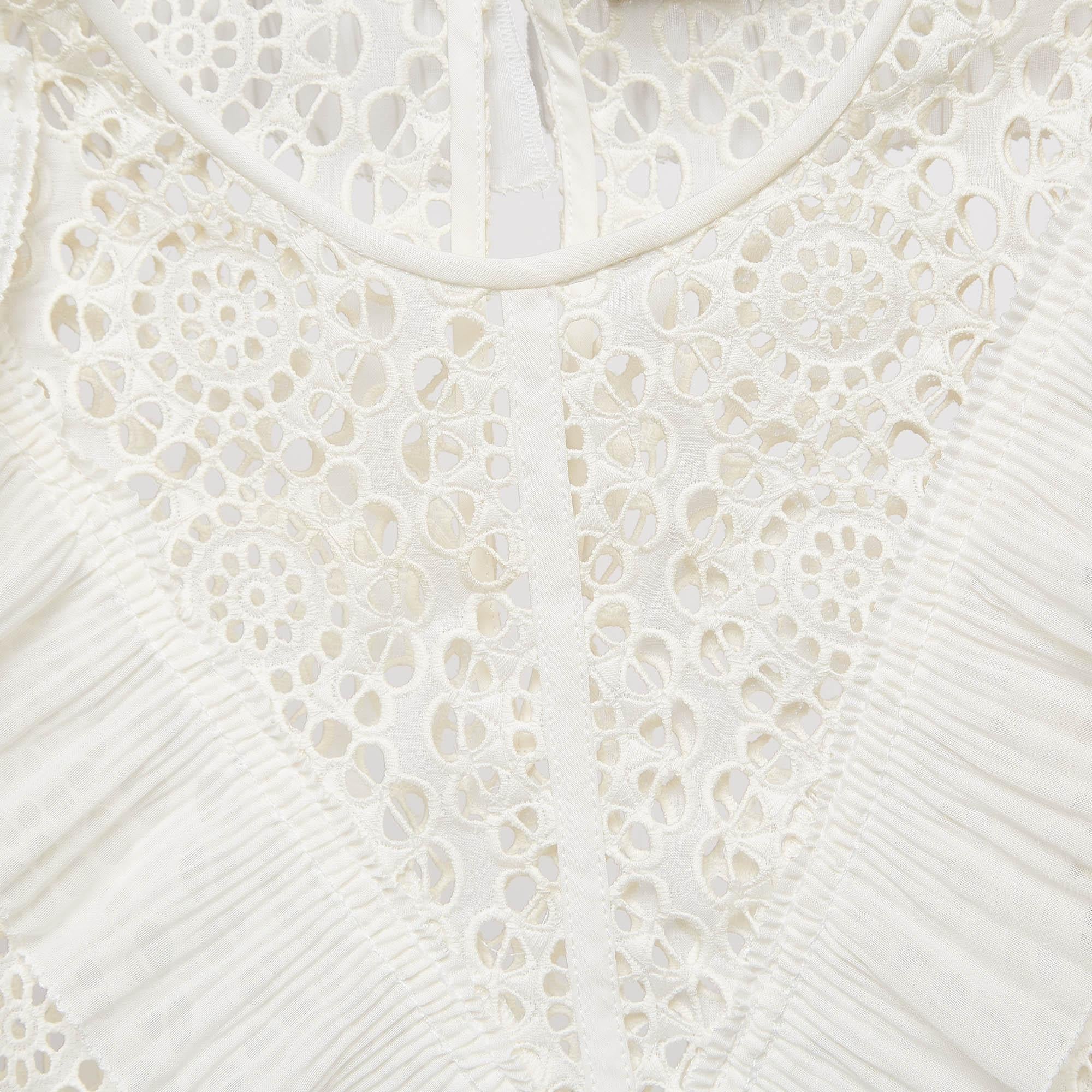 Sandro Off-White Lace Full Sleeve Ruffled Top M In Good Condition For Sale In Dubai, Al Qouz 2
