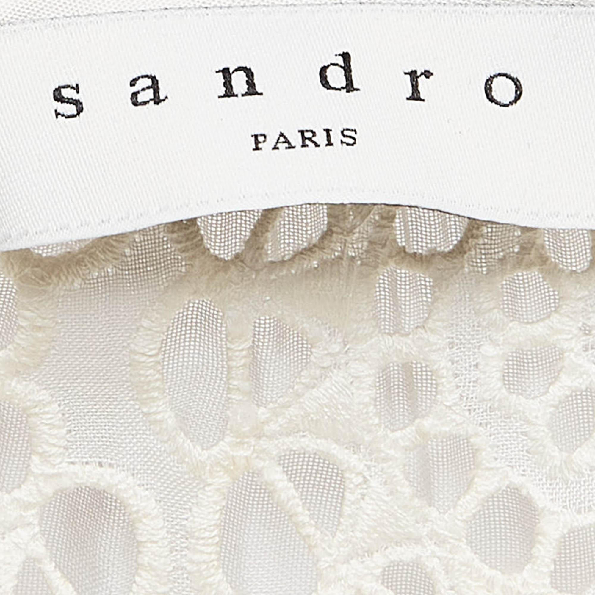Sandro Off-White Lace Full Sleeve Ruffled Top M For Sale 1