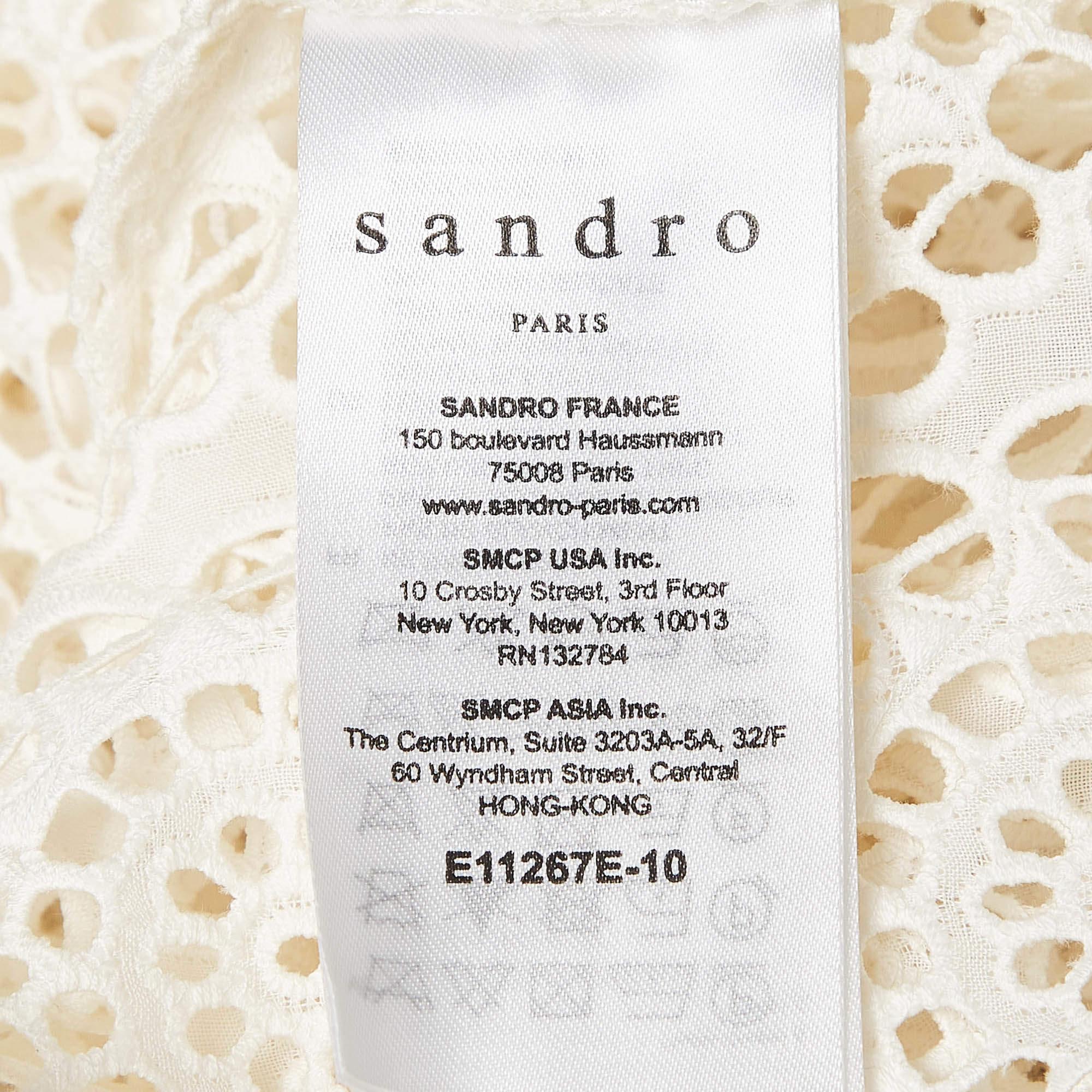 Sandro Off-White Lace Full Sleeve Ruffled Top M For Sale 2