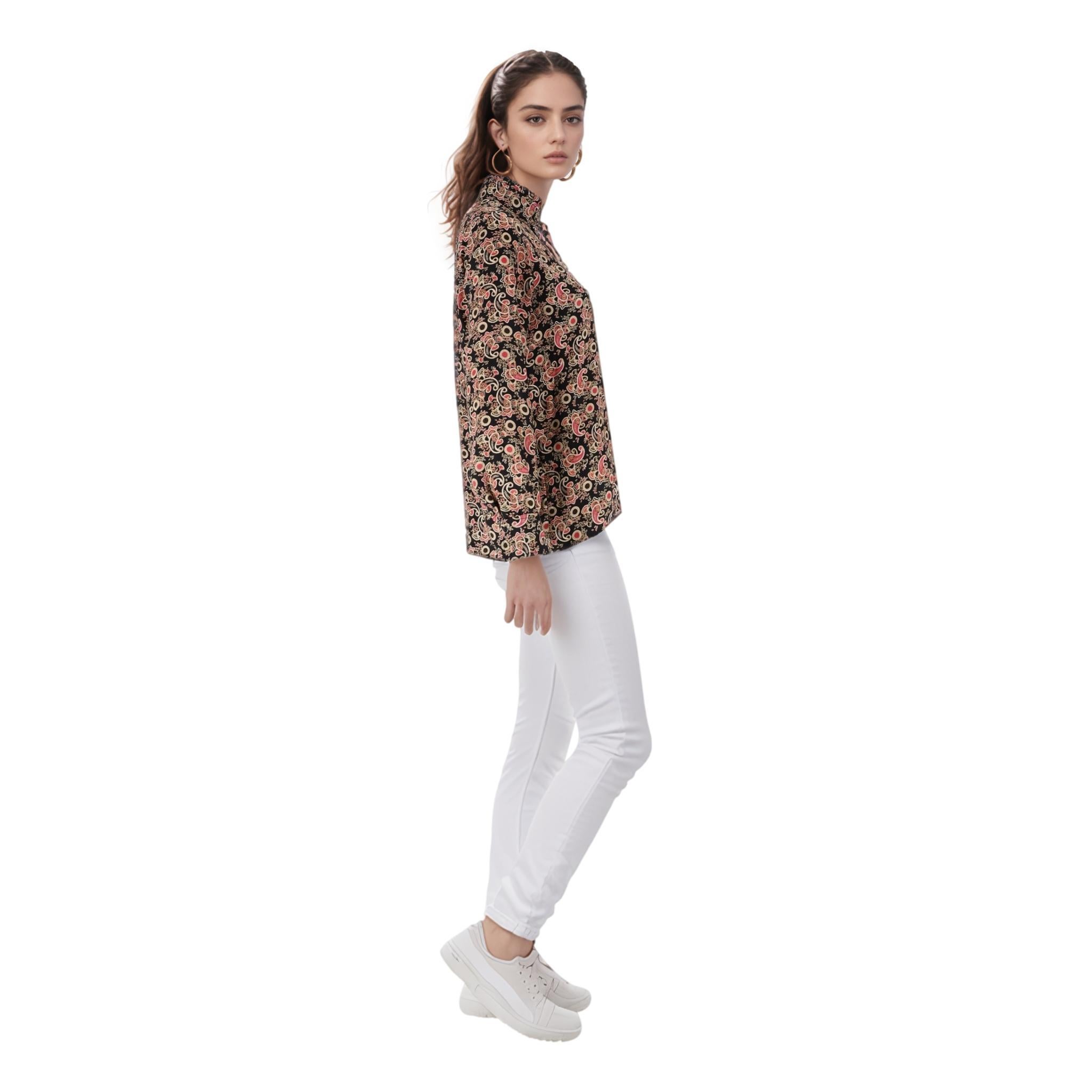 Brown Sandro Paisley Print Twill Shirt For Sale