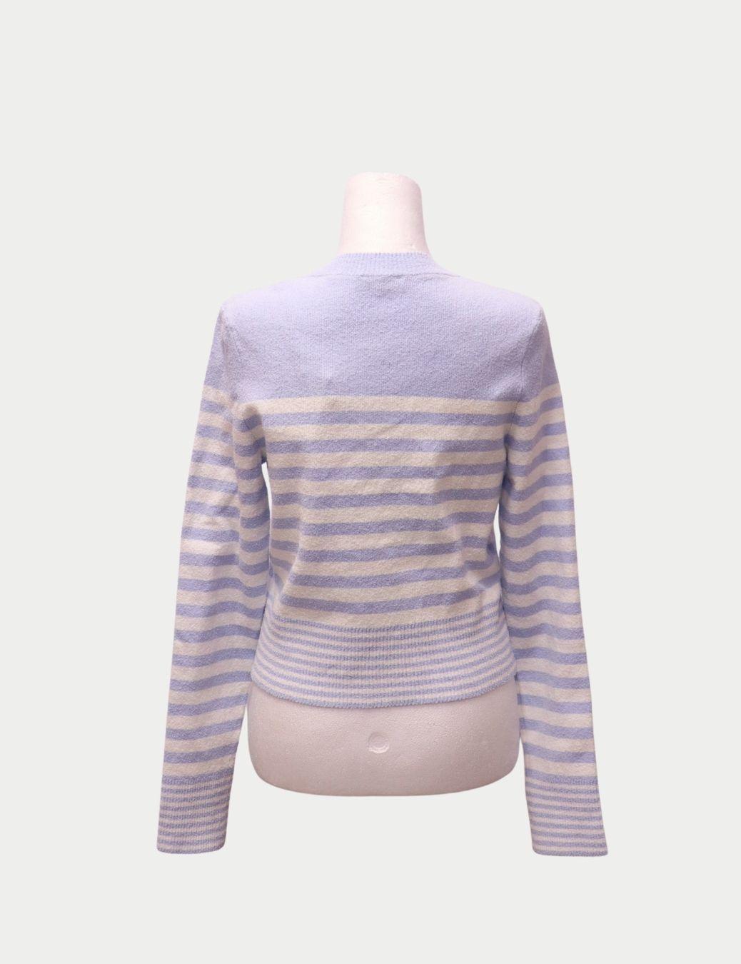 Blanc Sandro Paris Cardigan en laine rayée bleu et crème - EU 38 en vente