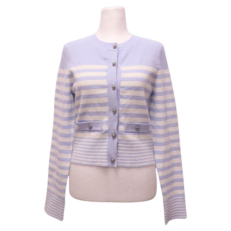 Sandro Paris Blue & Cream Striped Wool Cardigan - EU 38