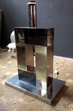 Lampada da tavolo moderna italiana con specchio e cromo di Sandro Petti, 1970