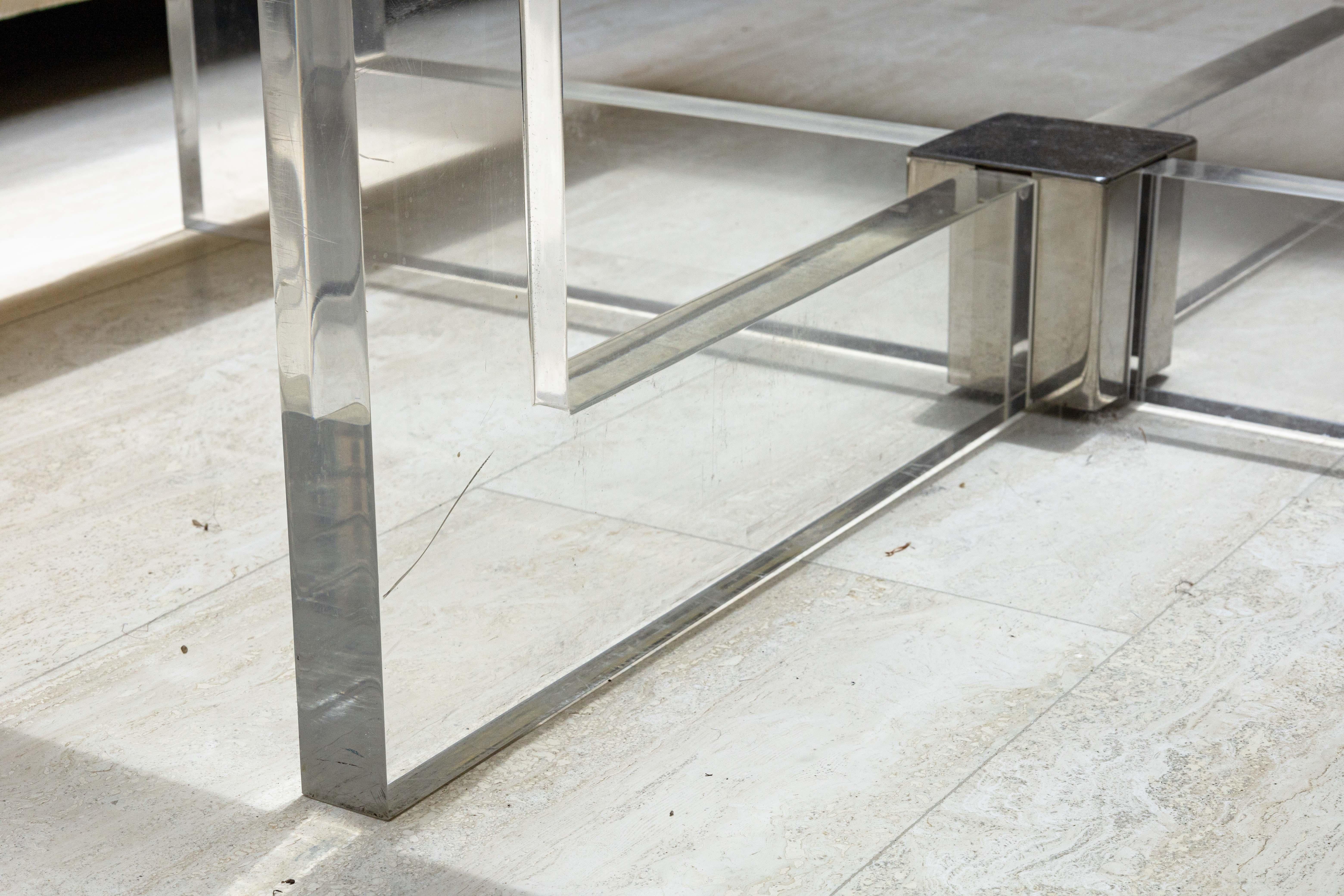 Sandro Petti pour Angelo Metal Art Table basse en verre chromé et lucite en vente 1