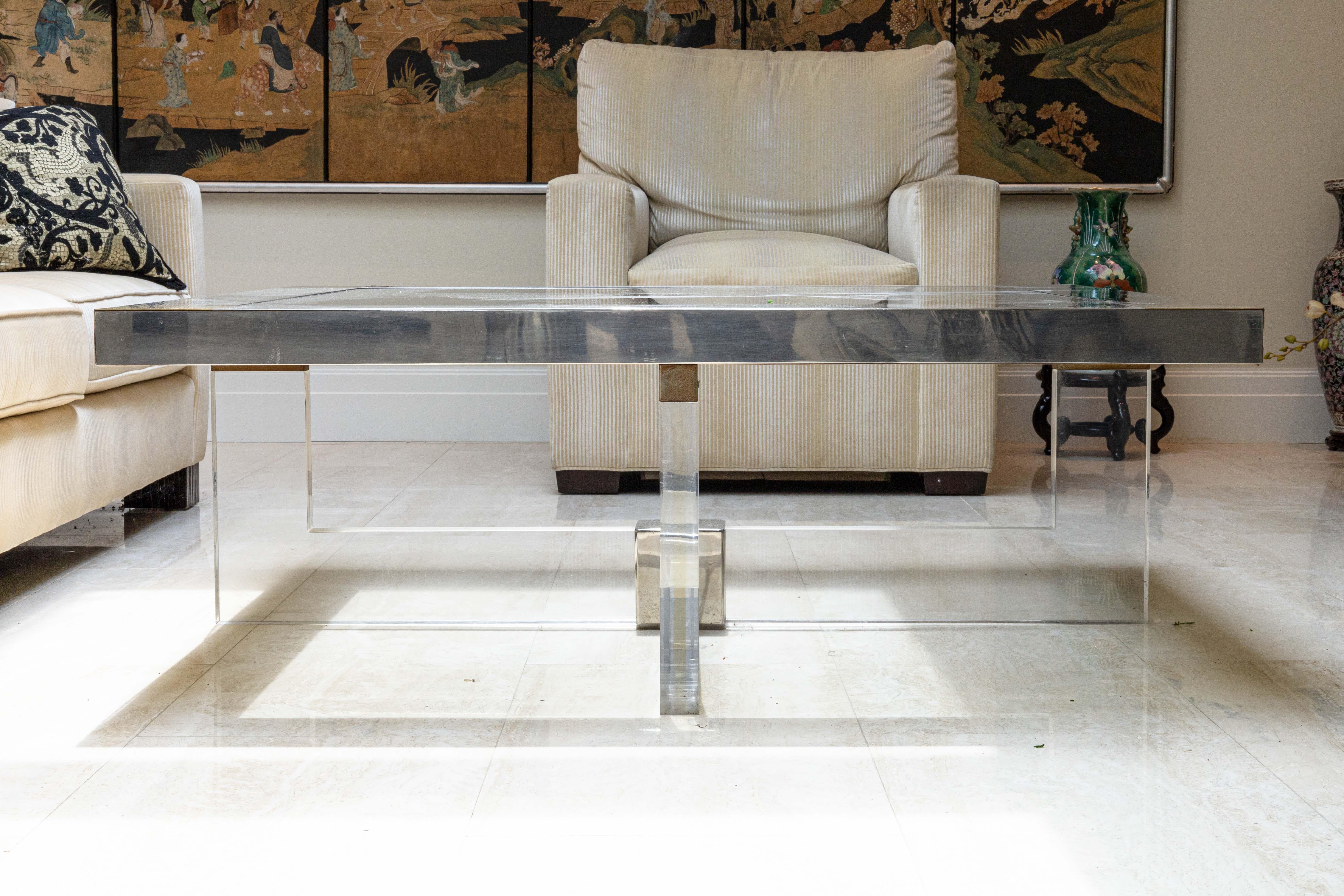 Sandro Petti pour Angelo Metal Art Table basse en verre chromé et lucite en vente 2
