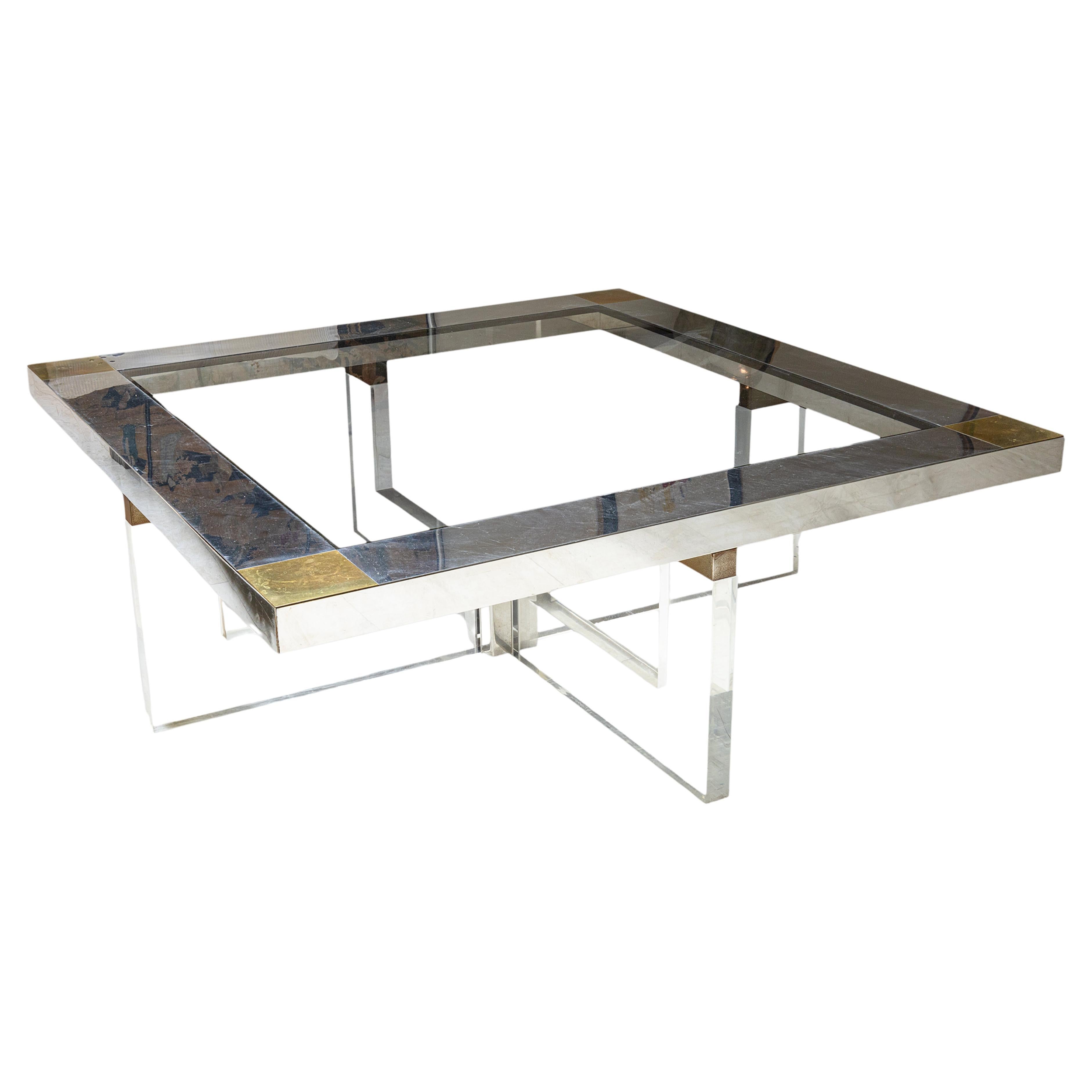 Sandro Petti für Angelo Metal Art, Couchtisch aus Chromglas und Lucite
