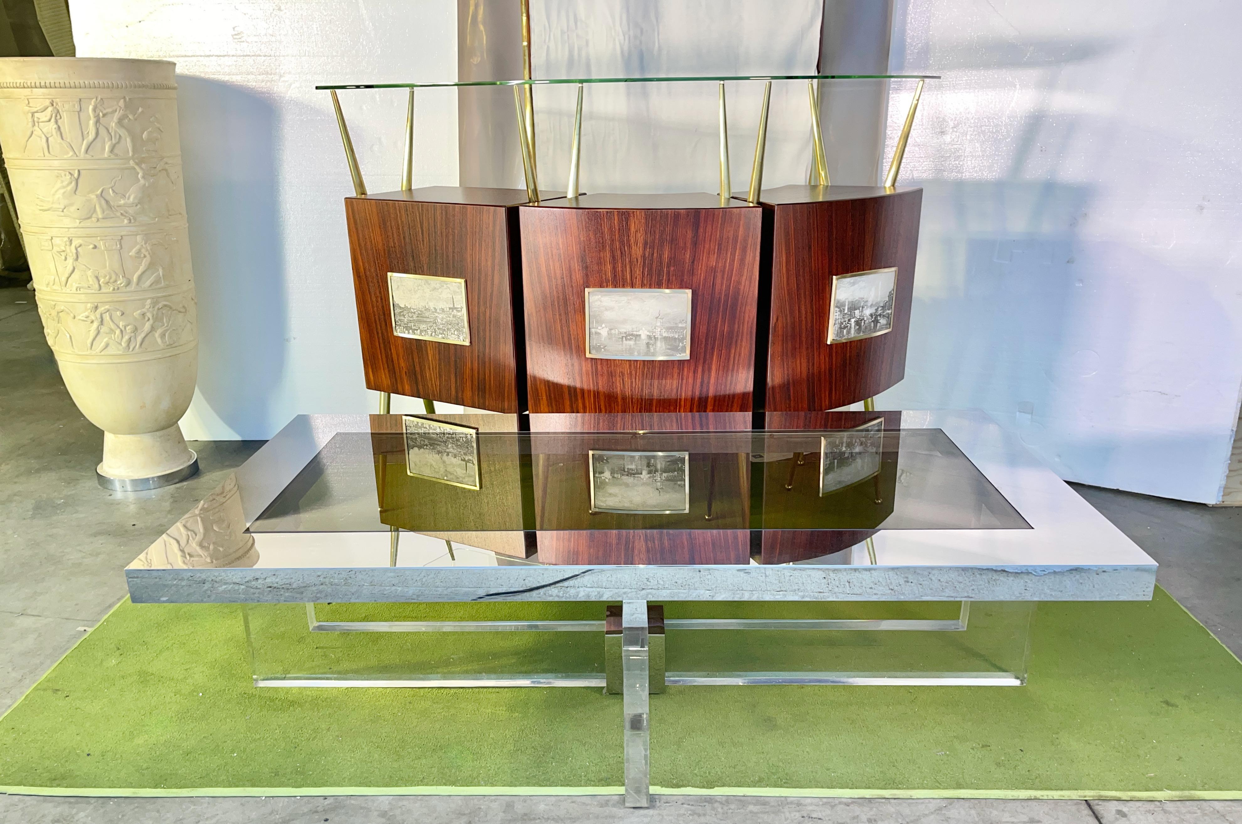 Fin du 20e siècle Table de cocktail rectangulaire en lucite Sandro Petti pour L'Angolo MetallArte en vente