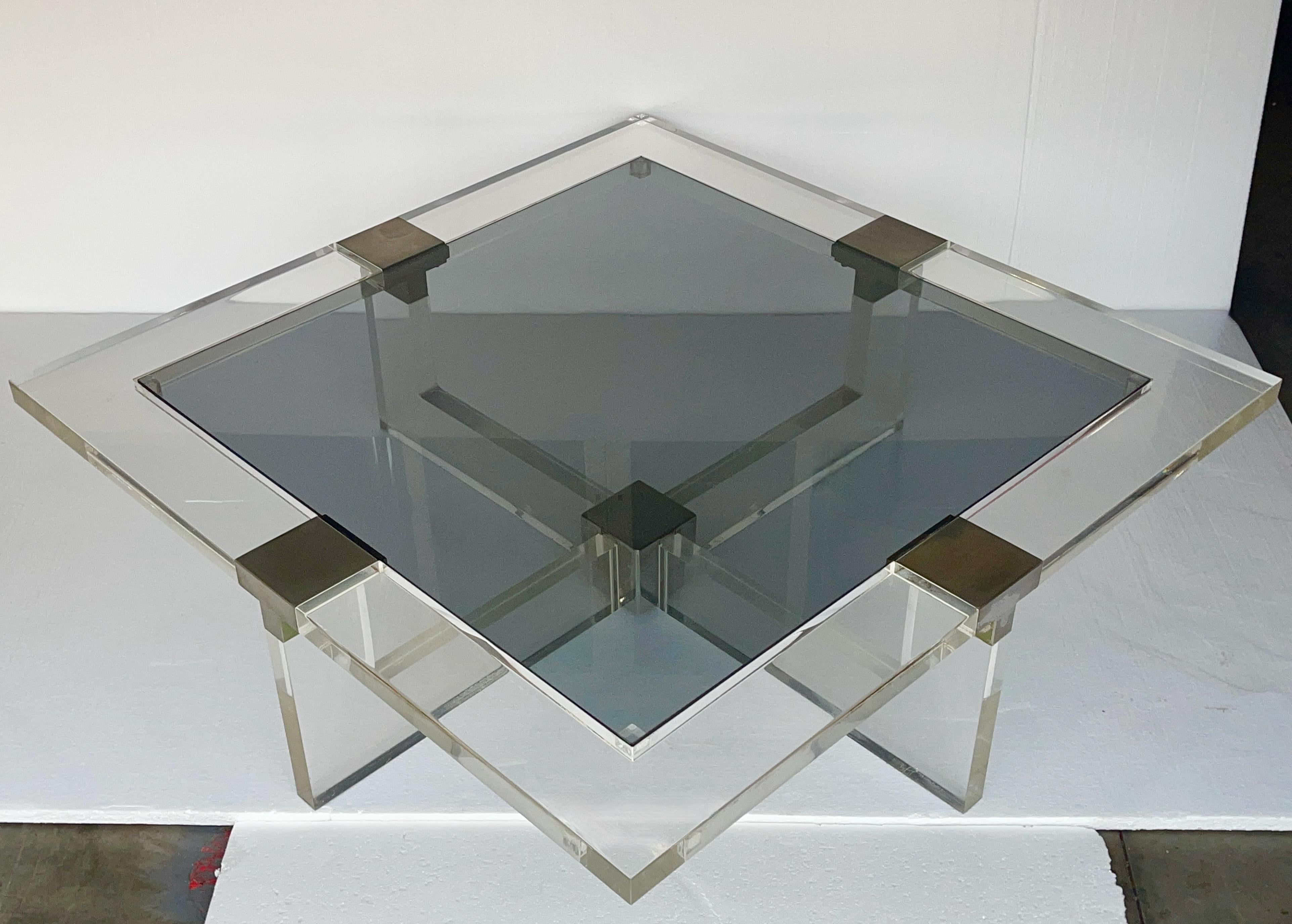 Sandro Petti for L'AngoloMetallArte Lucite, Chrome & Smoked Glass Cocktail Table For Sale 14