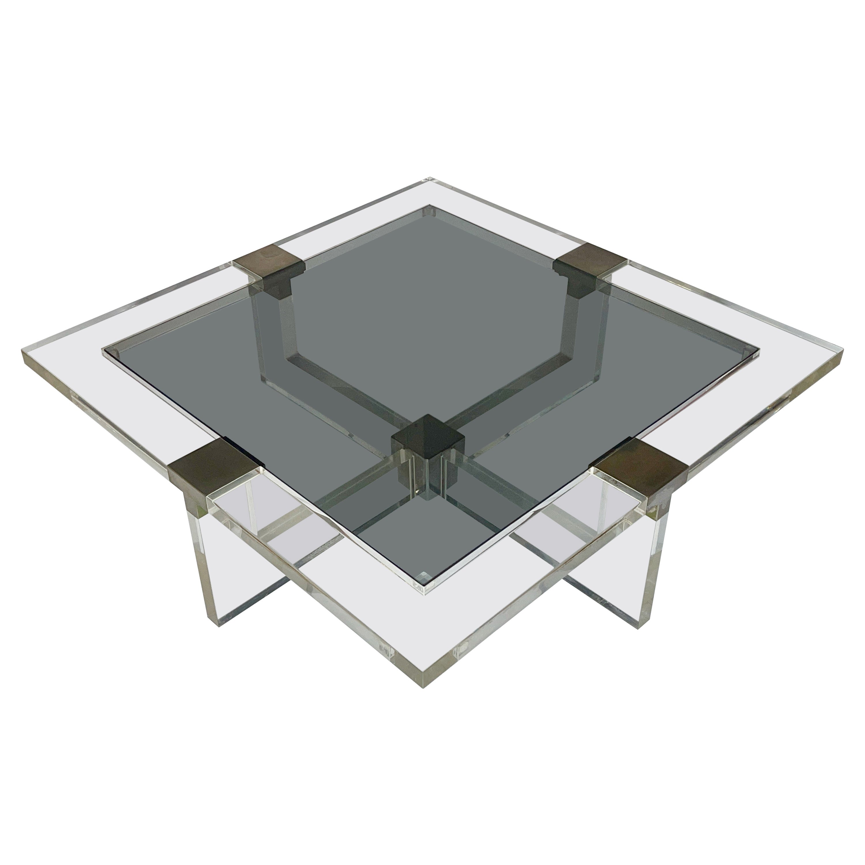 Sandro Petti for L'AngoloMetallArte Lucite, Chrome & Smoked Glass Cocktail Table