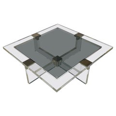 Sandro Petti para L'AngoloMetallArte Mesa de cóctel de lucita, cromo y cristal ahumado