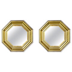 Sandro Petti for Maison Jansen 1970s Large Octagonal Brass and Chrome Mirrors
