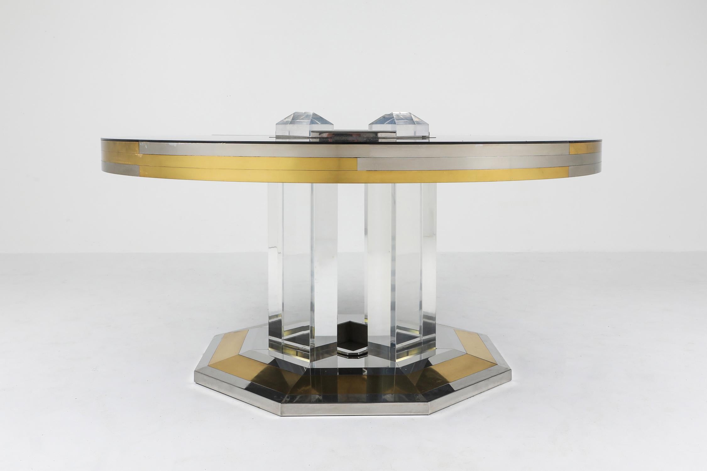 Hollywood Regency Sandro Petti for Maison Jansen Chrome and Brass Round Dining Table