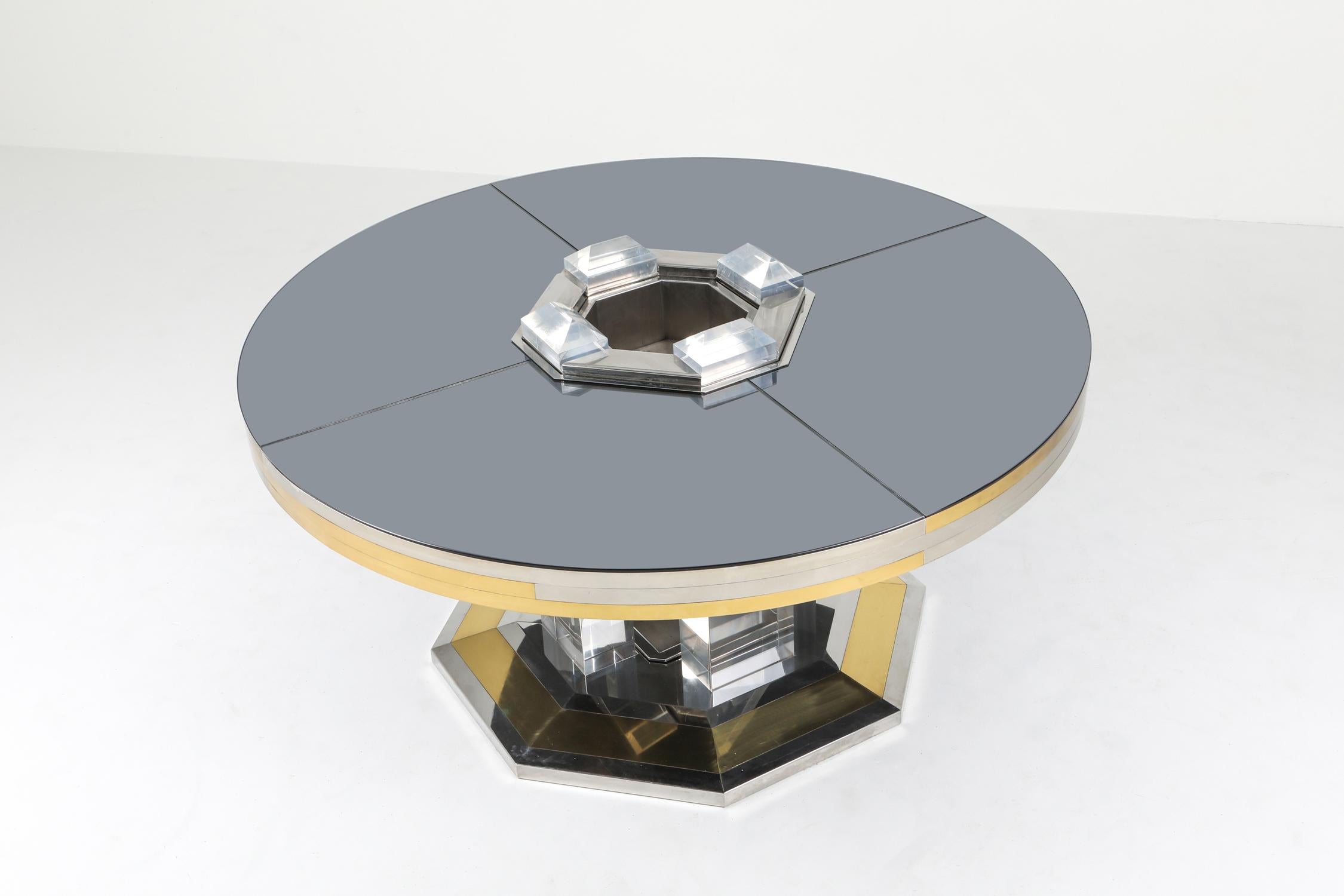 European Sandro Petti for Maison Jansen Chrome and Brass Round Dining Table