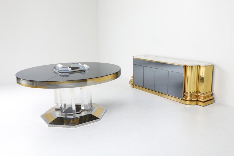 20th Century Sandro Petti for Maison Jansen Chrome and Brass Round Dining Table For Sale